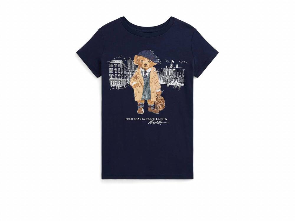 NEW POLO RALPH LAUREN girl's polo bear cotton jersey tee in refined navy
